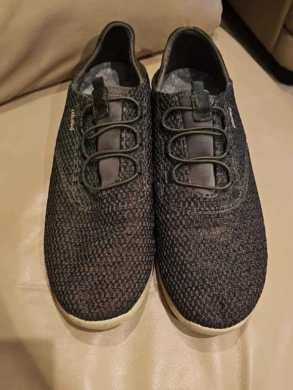 OluKai Men's Black Knit Slip-On Loafers with Neutral Sole